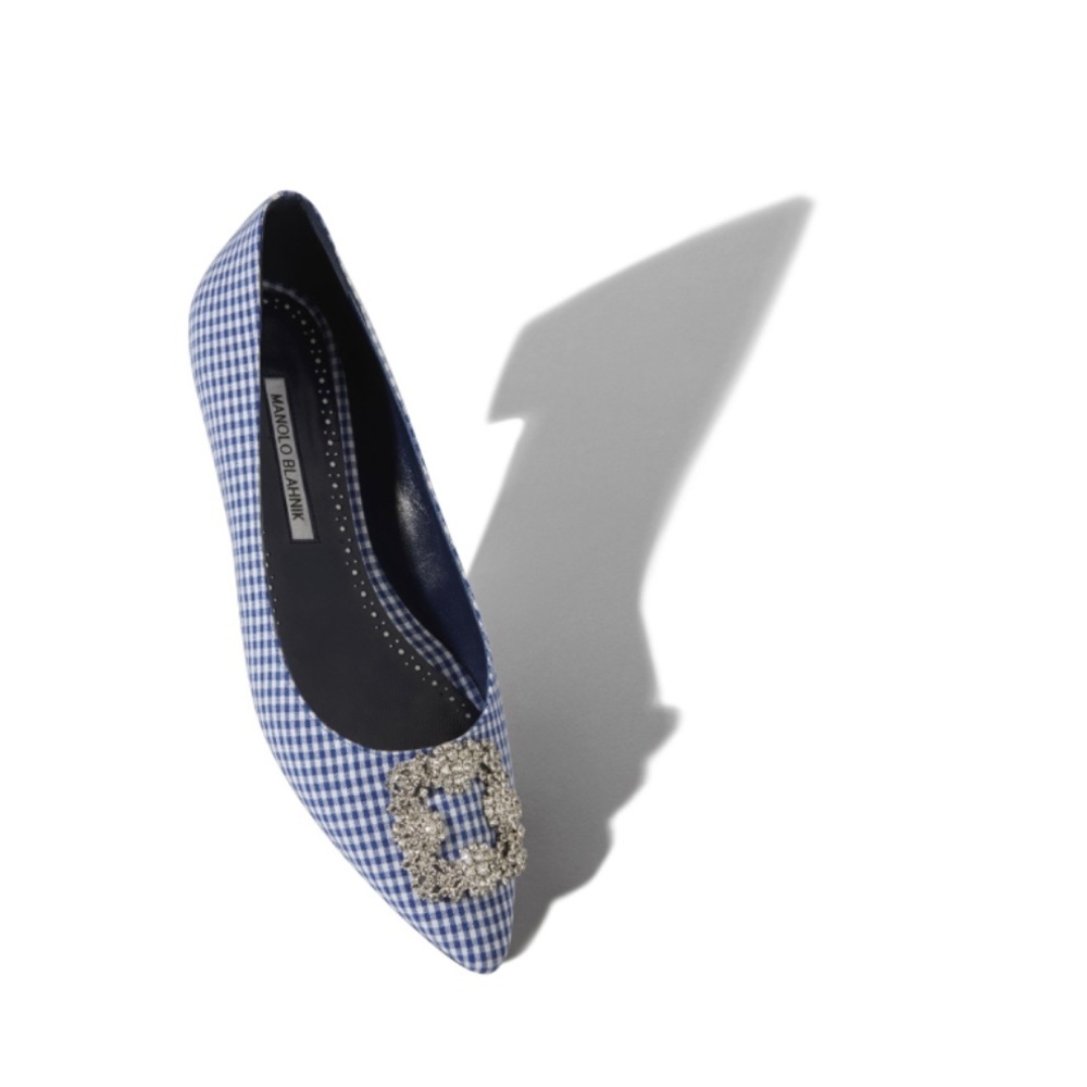 Manolo Blahnik Hangisi Blue Gingham Ballerina Flat